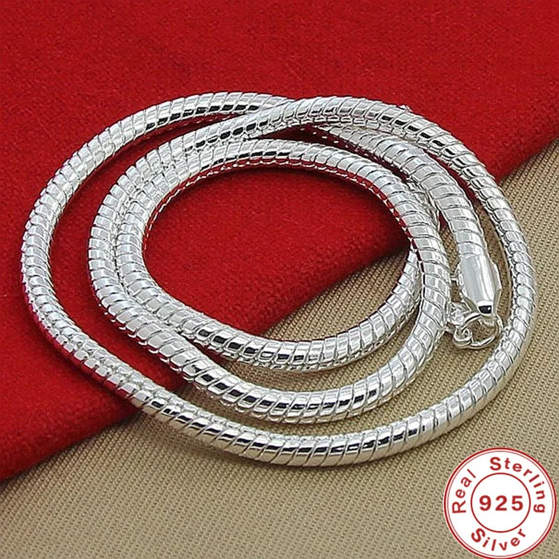 925 Silver Snake Chain Necklace 3mm for Wedding Jewelry