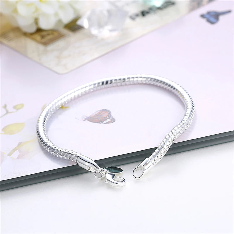 925 Sterling Silver 3mm Snake Chain 8" Bracelet Wedding Engagement Jewelry