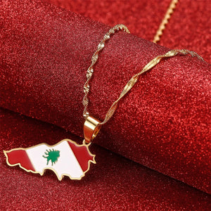 Lebanon Map With Flag Pendant Necklace Jewelry