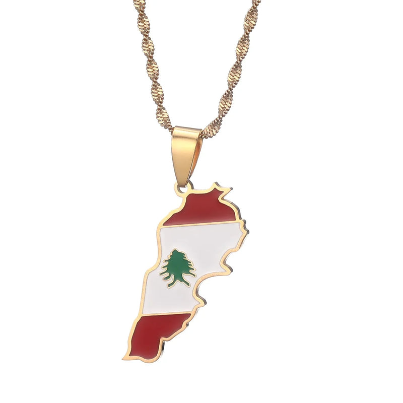Lebanon Map With Flag Pendant Necklace Jewelry