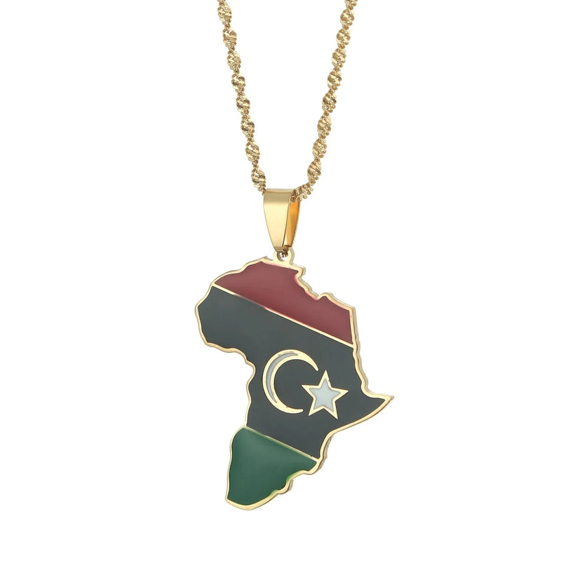 Libya Map Flag Pendant Necklace for Women Men Jewelry