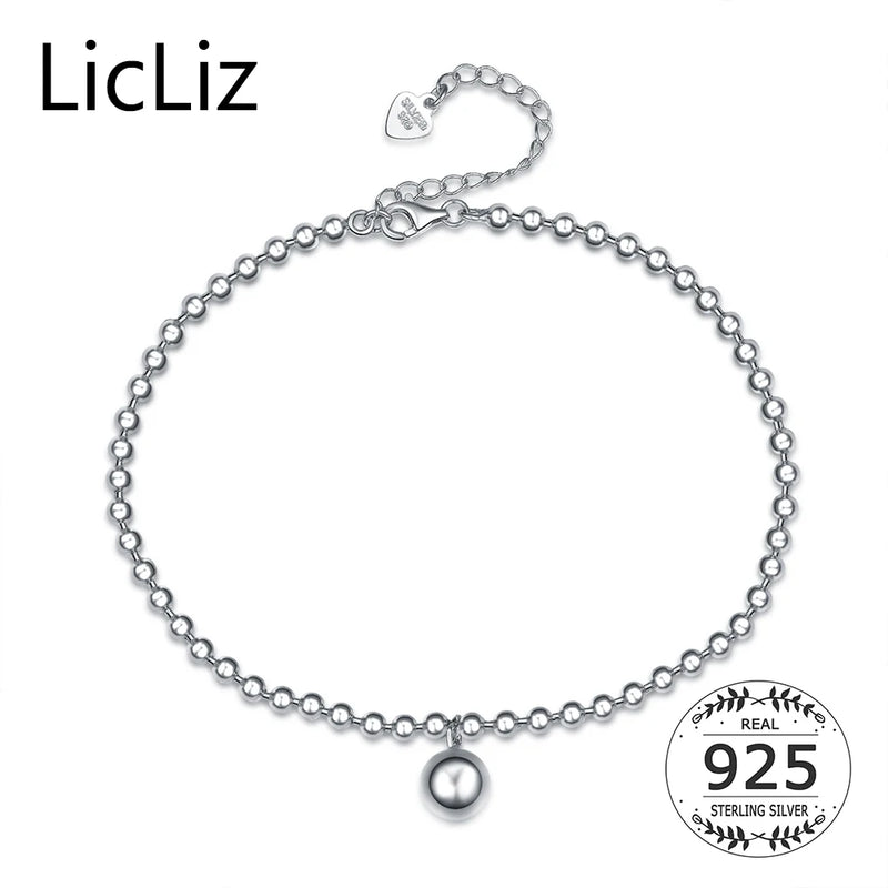 925 Silver Strand Beads Chain Anklet Charms Heart Bracelet LA0004