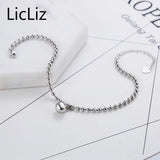 925 Silver Strand Beads Chain Anklet Charms Heart Bracelet LA0004