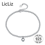 925 Silver Strand Beads Chain Anklet Charms Heart Bracelet LA0004