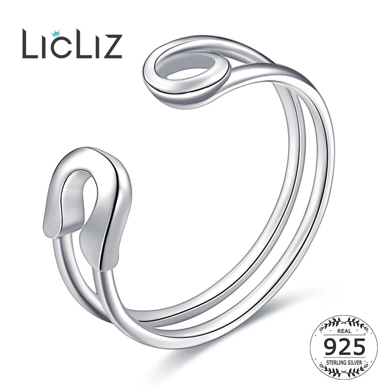 925 Sterling Silver Pin Shape Adjustable Ring Punk Style Fine Jewelry LR0287