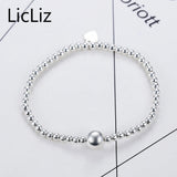 925 Silver Adjustable Bracelet for Women Beaded Chain Heart Jewelry