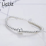 925 Silver Adjustable Bracelet for Women Beaded Chain Heart Jewelry