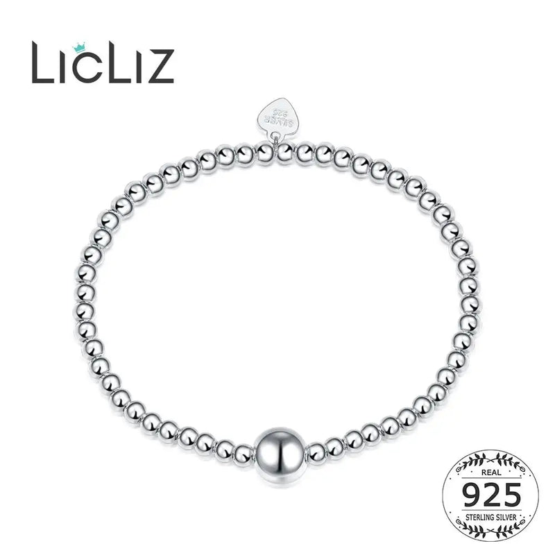 925 Silver Adjustable Bracelet for Women Beaded Chain Heart Jewelry
