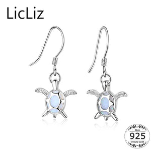925 Silver Turtle Drop Earrings Opal Ear Hook LE0396