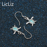 925 Silver Turtle Drop Earrings Opal Ear Hook LE0396