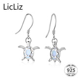 925 Silver Turtle Drop Earrings Opal Ear Hook LE0396