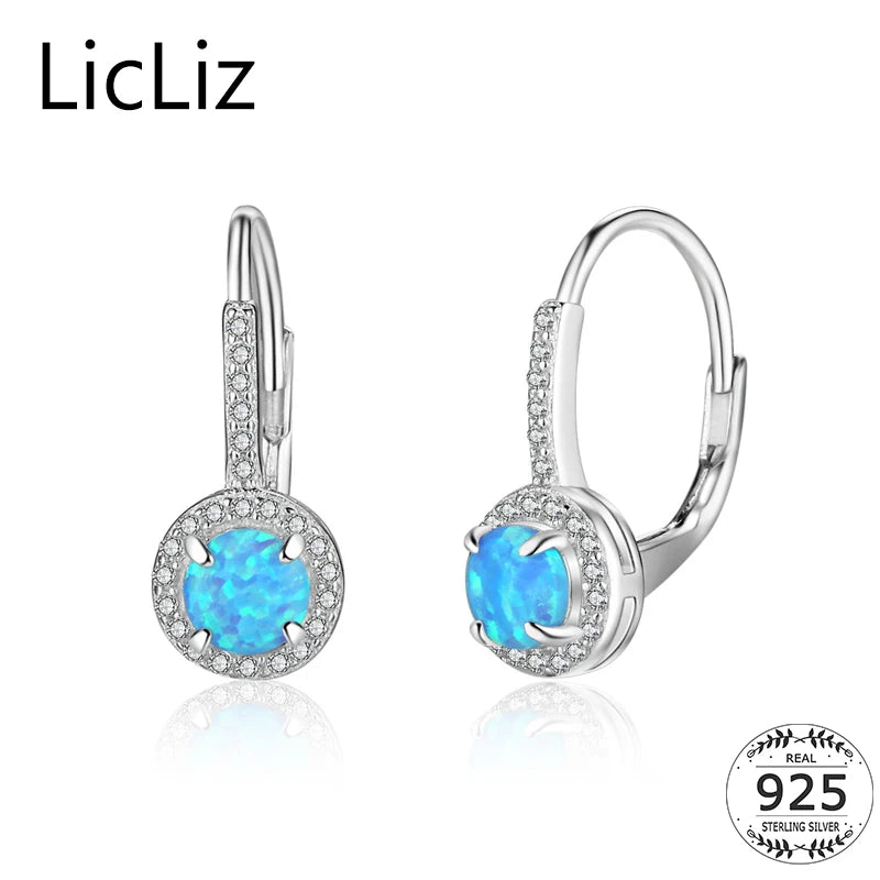 925 Silver Opal Hoop Earrings CZ Loop Huggie LE0394