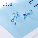 925 Silver Purple Drop Earrings Asymmetric Chain LE0479
