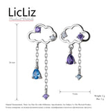 925 Silver Purple Drop Earrings Asymmetric Chain LE0479