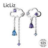 925 Silver Purple Drop Earrings Asymmetric Chain LE0479