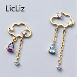 925 Silver Purple Drop Earrings Asymmetric Chain LE0479