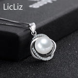 925 Silver Pearl Pendant Charms Purple CZ Pave Necklace