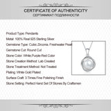 925 Silver Pearl Pendant Charms Purple CZ Pave Necklace