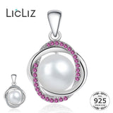 925 Silver Pearl Pendant Charms Purple CZ Pave Necklace