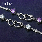 925 Silver Heart Bracelet Double Layer Chain Wristband with Cubic Zirconia