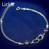 925 Silver Heart Bracelet Double Layer Chain Wristband with Cubic Zirconia