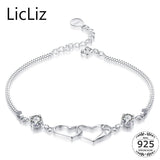 925 Silver Heart Bracelet Double Layer Chain Wristband with Cubic Zirconia