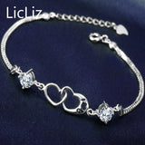 925 Silver Heart Bracelet Double Layer Chain Wristband with Cubic Zirconia