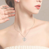 925 Silver Heart Mother & Kid Pendant Necklace Box Chain LN0455
