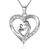 925 Silver Heart Mother & Kid Pendant Necklace Box Chain LN0455