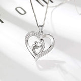 925 Silver Heart Mother & Kid Pendant Necklace Box Chain LN0455