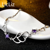925 Silver Heart Bracelet CZ Hand Cuff Charms Bangle