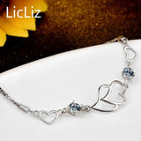 925 Silver Heart Bracelet CZ Hand Cuff Charms Bangle