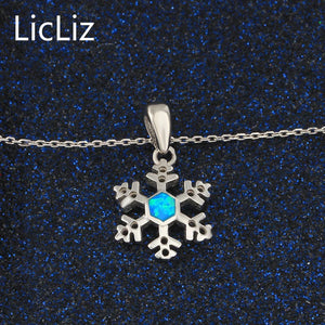 925 Sterling Silver Opal Snowflake Pendant Necklace for Women