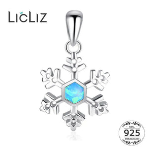 925 Sterling Silver Opal Snowflake Pendant Necklace for Women