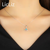 925 Sterling Silver Opal Snowflake Pendant Necklace for Women