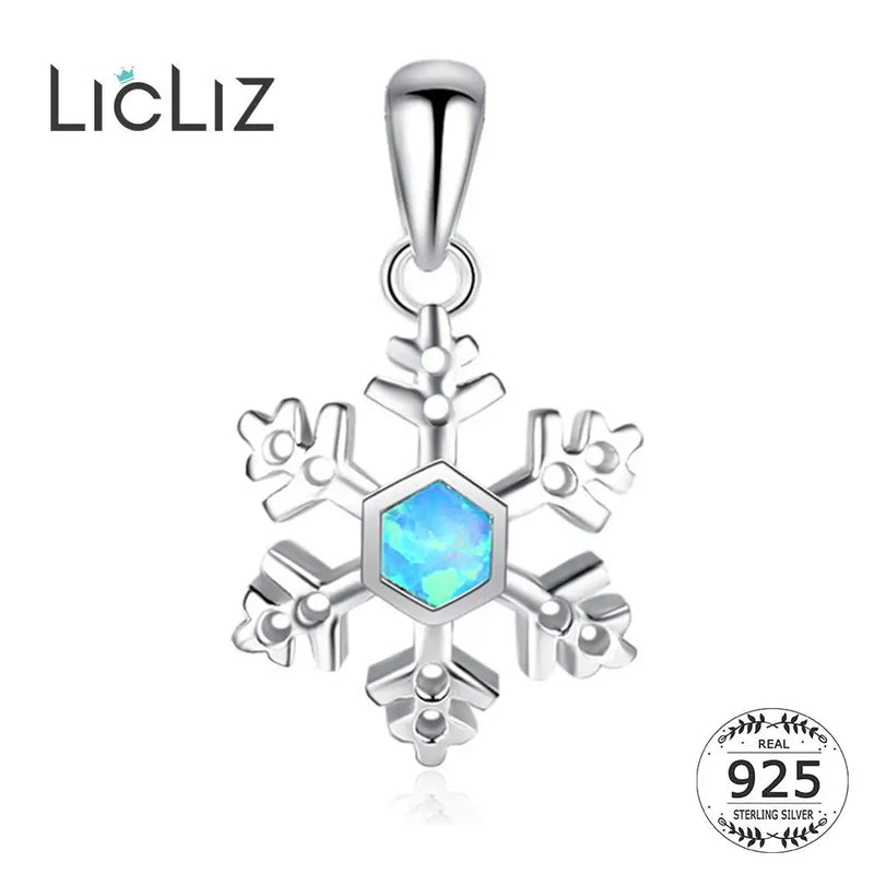 925 Sterling Silver Opal Snowflake Pendant Necklace for Women
