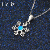 925 Sterling Silver Opal Snowflake Pendant Necklace for Women