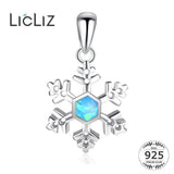 925 Sterling Silver Opal Snowflake Pendant Necklace for Women