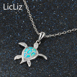 925 Silver Turtle Necklace Collar Fire Opal Pendant Charm Link Chains LN0265