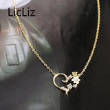 925 Silver Zircon Diamond Heart Pendant Necklace Flower Jewelry LN0400