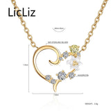 925 Silver Zircon Diamond Heart Pendant Necklace Flower Jewelry LN0400