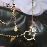 925 Silver Zircon Diamond Heart Pendant Necklace Flower Jewelry LN0400