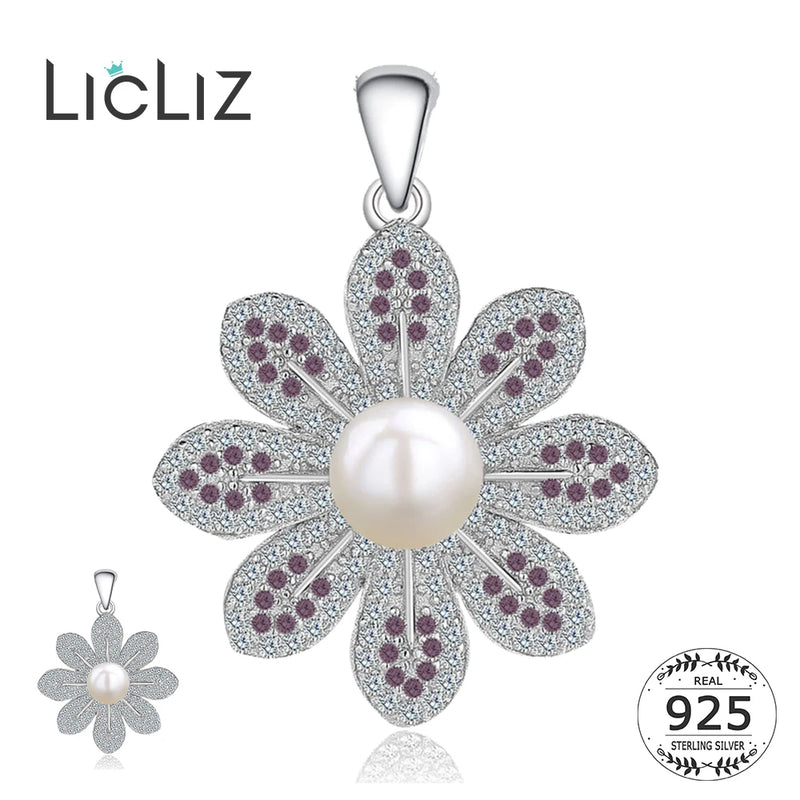 Freshwater Pearl Flower Pendant 925 Sterling Silver Necklace Charms