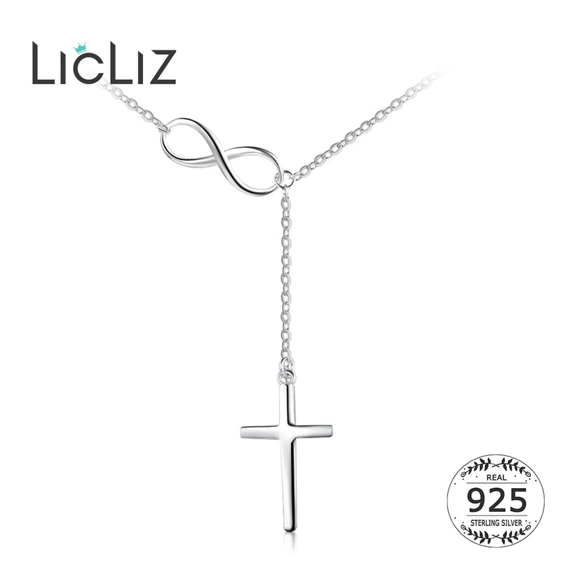 925 Silver Cross & Infinity Pendant Necklace Chain Jewelry Gift