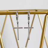 925 Silver Cross Drop Earrings Long Drops w/ Circle Ear Hoop LE0521