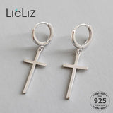 925 Silver Cross Drop Earrings Long Drops w/ Circle Ear Hoop LE0521