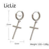 925 Silver Cross Drop Earrings Long Drops w/ Circle Ear Hoop LE0521