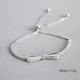925 Silver Bowknot Bracelet for Women Link Chain CZ Crystal Jewelry