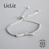 925 Silver Bowknot Bracelet for Women Link Chain CZ Crystal Jewelry