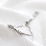925 Silver Bowknot Bracelet for Women Link Chain CZ Crystal Jewelry